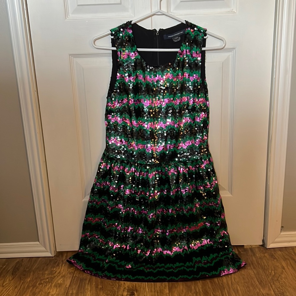 French Connection Siberian Stripe Sequin Dress
